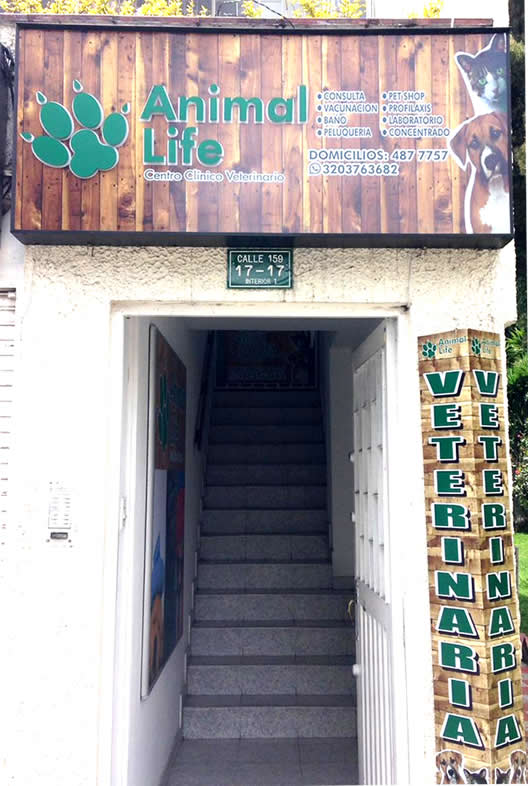 Animal Life - Centro Clínico Veterinario. Barrio Cedritos, norte de Bogotá. Barrio Villa Magdala. Laboratorio Clínico, Ecografías, Cirugía, Vacunación, Peluquería, Consulta, Pet Shop, Profilaxis, Guardería, Concentrados, Baño. Perros, gatos.