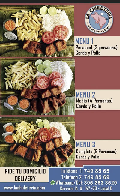 La Chuletería - Chuleta valluna de cerdo y pollo. Domicilios gratis. Barrio Cedritos, Mazurén, Villa Magdala, Capri, Norte de Bogotá. 