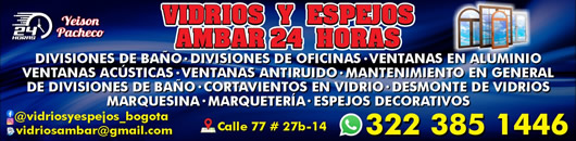 Ambar vidrios. Venta e instalación de divisiones de baño, espejos decorativos, ventanas termoacústicas en el norte de Bogotá, barrio Cedritos.  Vidriería, venta de vidrios y espejos. Servicio domicilio.