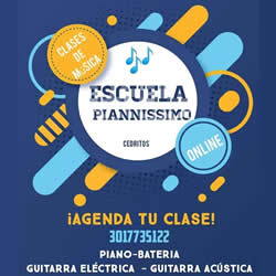 Escuela de Música Piannissimo. Iniciación Musical, Piano, Guitarra Acústica, Guitarra Eléctrica, Bajo, Técnica Vocal, Batería, Percusión, Violín, Saxofón, otros.