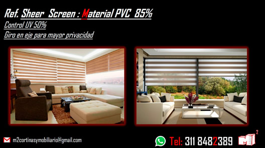 M2 Cortinas y Mobiliario.  Venta y fabricación de repuestos para cortinas.  Mantenimiento cortinas.  Barrio Cedritos, norte de Bogotá.  Accesorios para cortinas. Confección de Cortinas modernas y tradicionales. Cortinas Enrollables tipo Solar screen y Black out.  Fabricación de Persianas en madera y aluminio. Mantenimiento de todo tipo de cortinas.