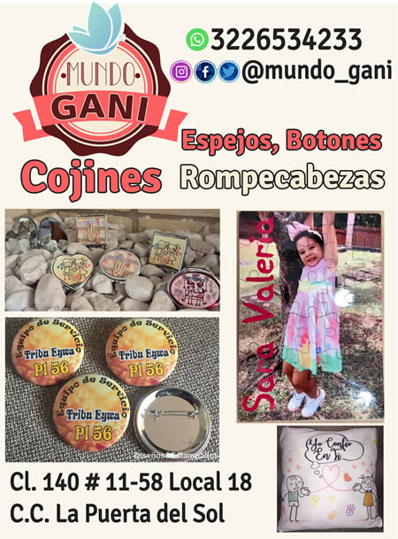 MUNDO GANI, Estampamos en sublimación, vinilo textil, transfer, parches. Barrio Cedritos, norte de Bogotá.  Venta de detalles personalizados, estampados en todo tipo de materiales, camisetas, buzos, gorras, medias, mugs, cojines, cobijas, fundas para almohadas, delantales, llaveros, espejos, cerámicas, piedras, fotoset, láminas, alcancías, padmouse, rompecabezas, colgador de puertas, termos, botones, pulseras, anchetas sorpresas.  Centro Comercial la Puerta del Sol.