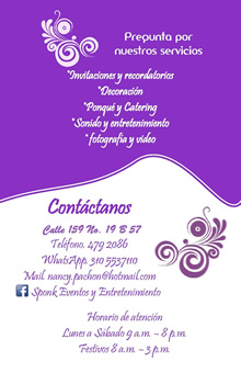 Sponk -Eventos y Entretenimiento-.  Desarrollo de eventos sociales y empresariales personalizados. Norte de Bogotá. Barrio Cedritos. BODA, BABY SHOWER, BAUTIZO, PRIMERA COMUNIÓN, FIESTAS INFANTILES, GRADO, 15 AÑOS.  Invitaciones, recordatorios, sorpresas, alquiler, recreación fiestas infantiles, meseros profesionales, catering.